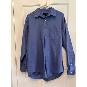 Lands' End Men's L Muted Blue Casual Button Up Long Sleeve Shirt Cotton Blend